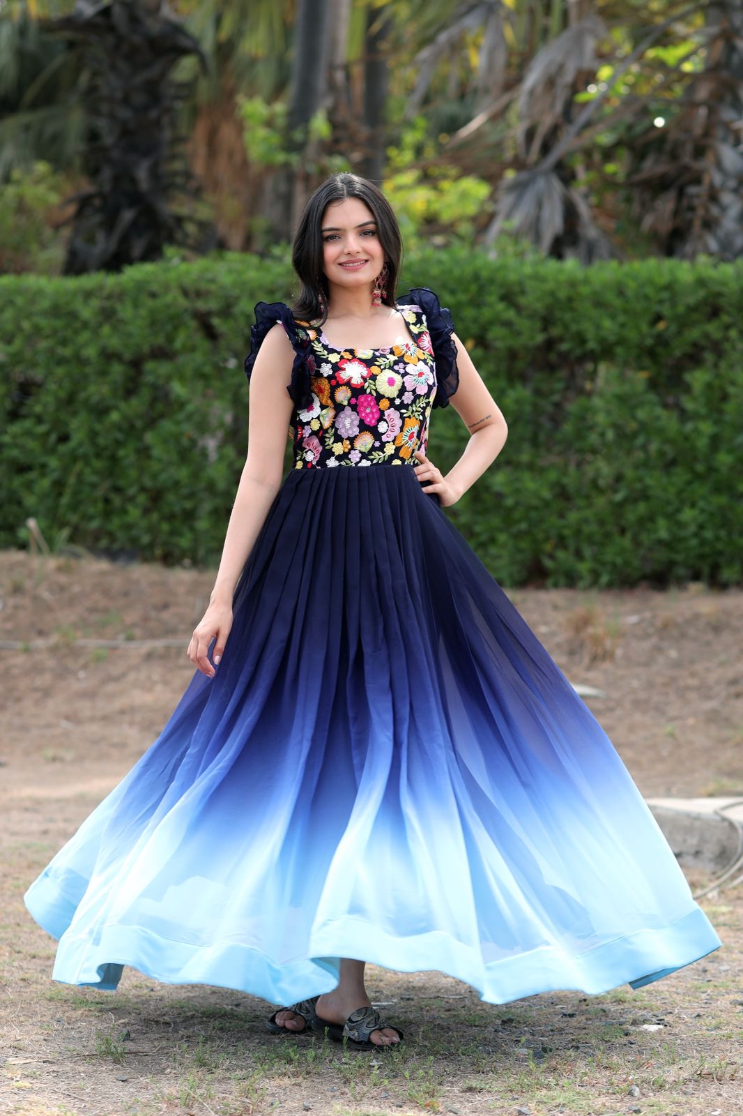 Georgette Floral Print beautiful Designer navy blue color long Gown at Rs  1099 in Surat